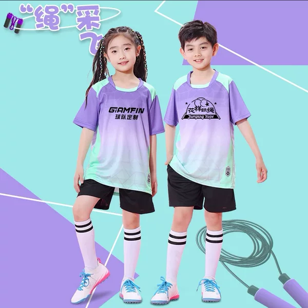 Children's Football Set, Quick-Drying and Breathable Training and Competition Team Uniforms for Boys and Girls, Customized Short-Sleeved Sportswear for Fans