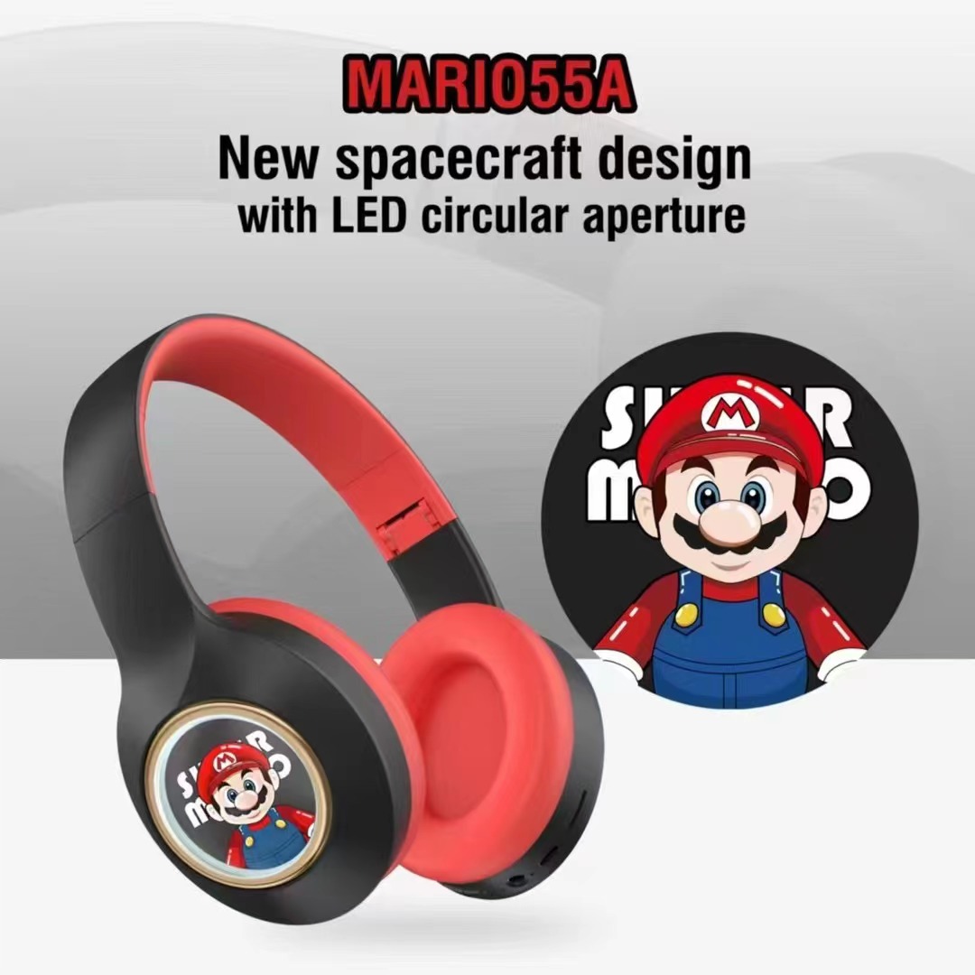 Cross-border popular Mario student cute cartoon headset noise reduction luminous bass wireless Bluetooth headset factory