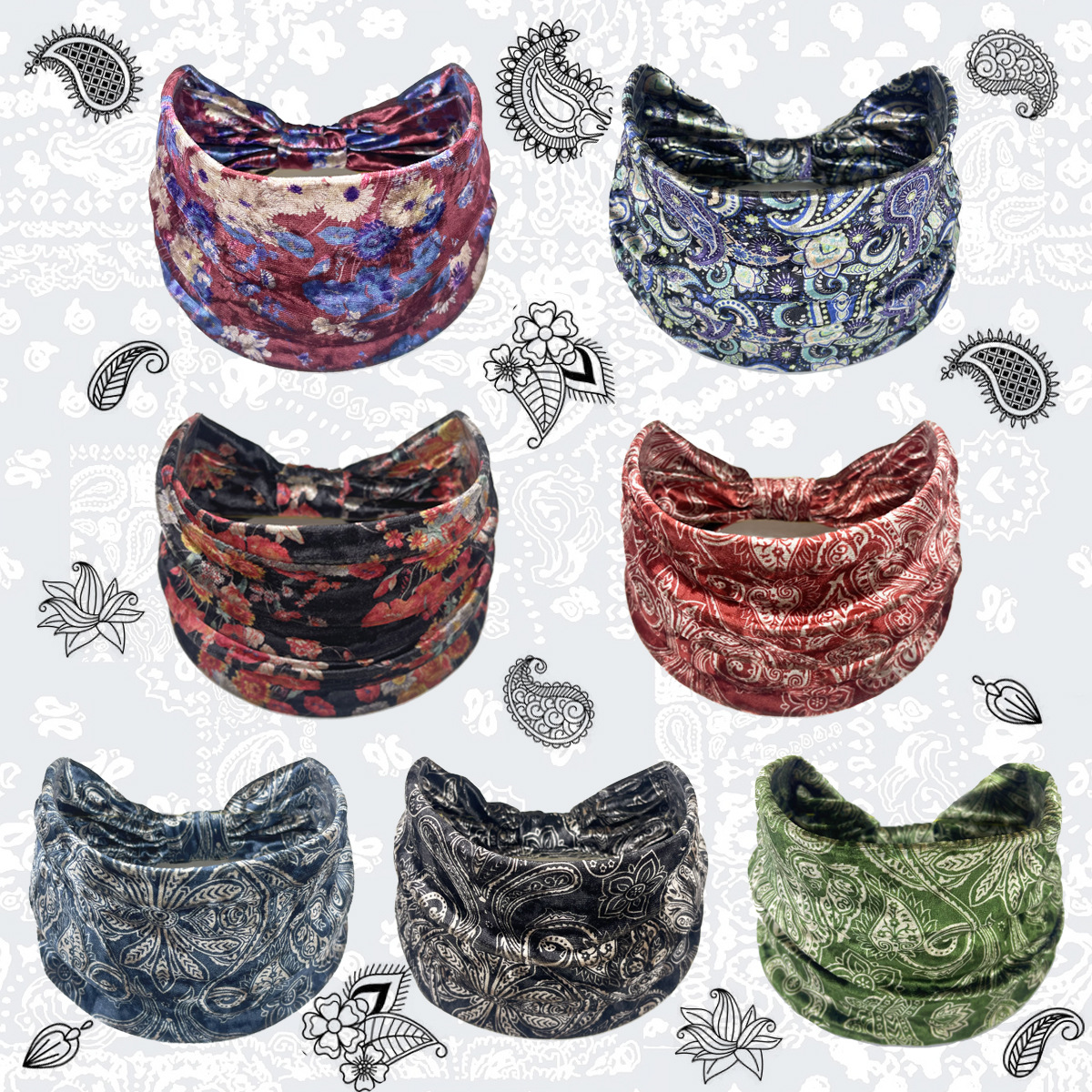 Heißer verkauf herbst und winter elastische breite rand samt kopftuch gedruckt taille obst blume stirnband_voghion.com