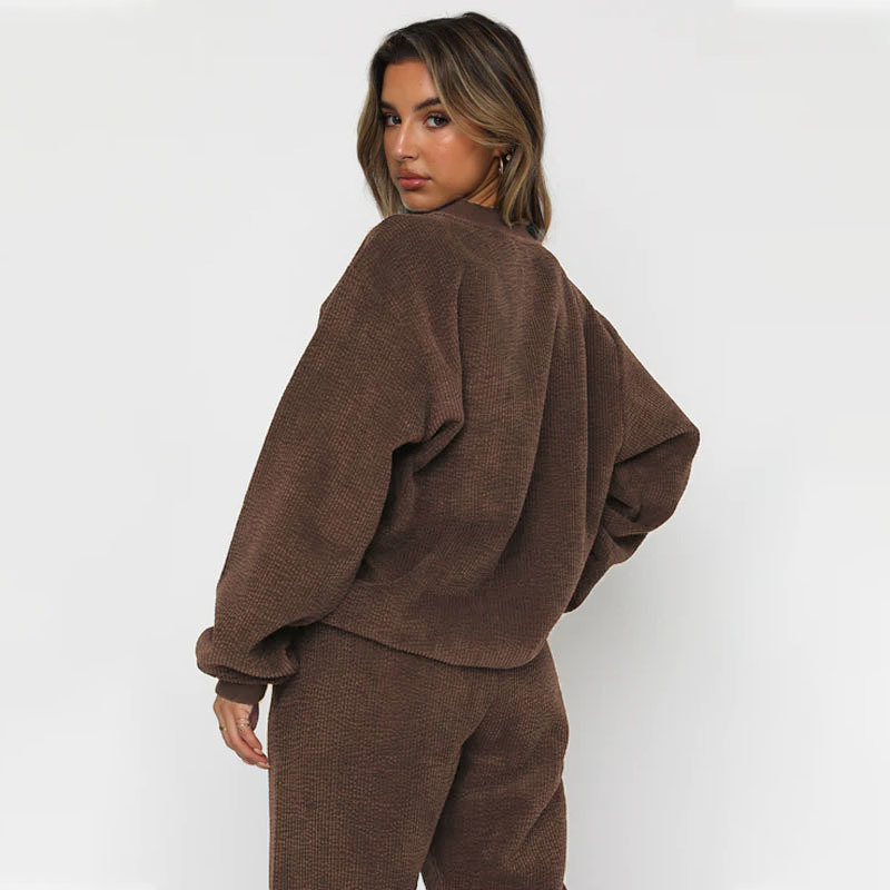 Women's Corduroy Round Neck Pullover And Pants Set For Autumn_voghion.com