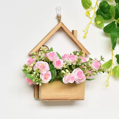 Wooden house + pink rose