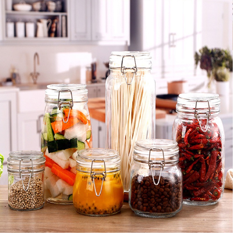卡扣玻璃密封罐五谷杂粮收纳瓶透明圆形泡菜坛子家用储物罐罐头瓶