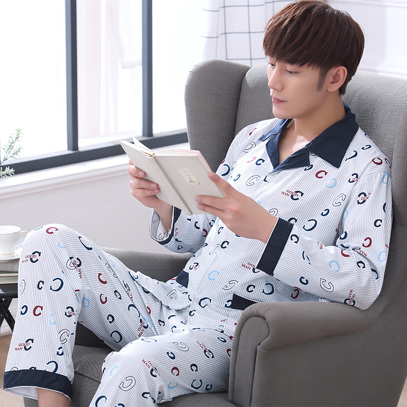 Pijamas de los hombres de manga larga de algodón de primavera y otoño delgada más el tamaño de prendas de vestir exteriores de los hombres pijamas de invierno homewear