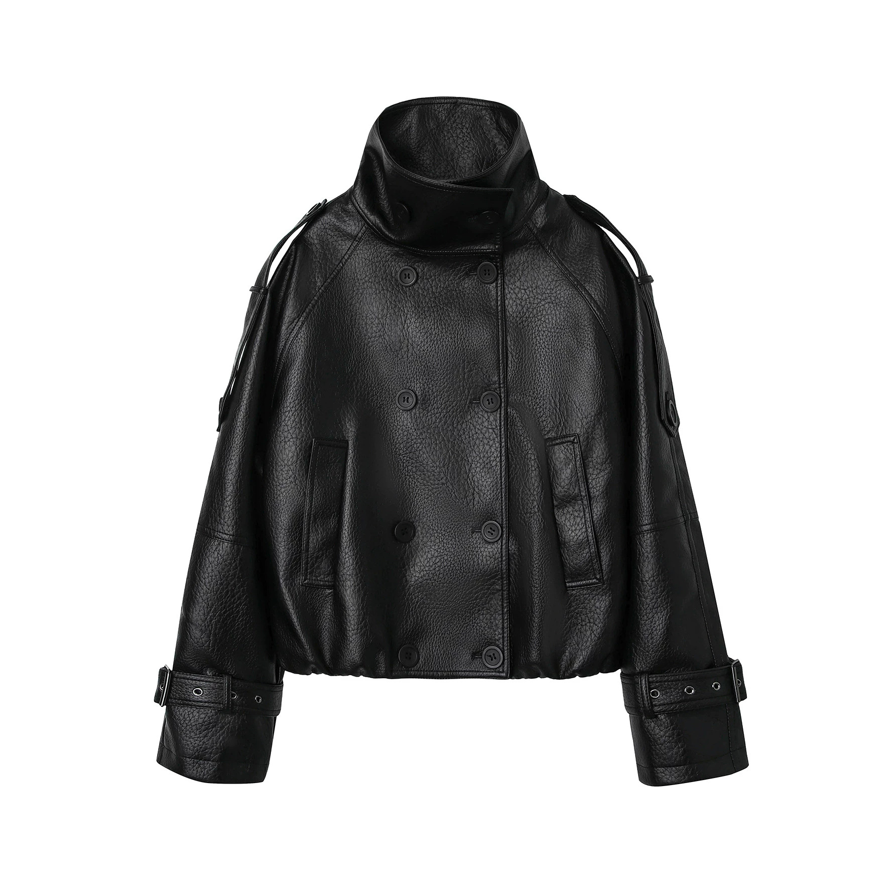 Women's New Autumn and Winter Loose Pu Leather Jacket, Exclusively for Cross-Border Sales, Double-Breasted Design, Direct from the Source Factory