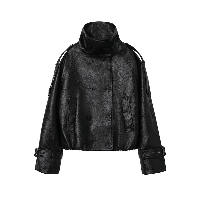 Women's New Autumn and Winter Loose Pu Leather Jacket, Exclusively for Cross-Border Sales, Double-Breasted Design, Direct from the Source Factory