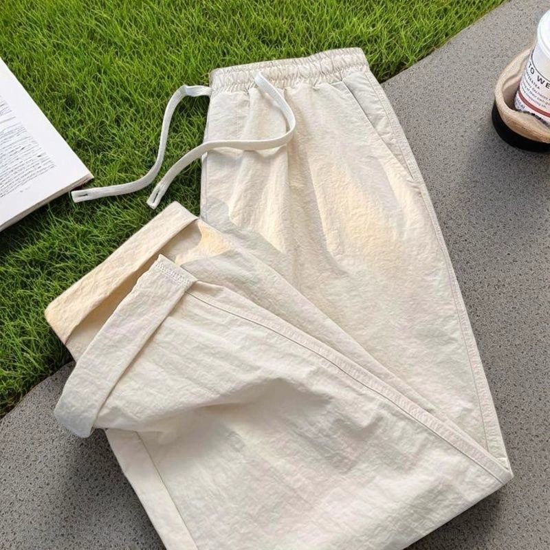 Мужские летние брюки, тонкие дышащие свободные широкие брюки, новинка 2025 года, прямые брюки, повседневные брюки из хлопка и льна, ледяного шелка