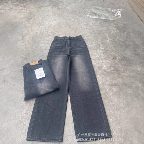 Real Shot Loose Washed Multi-Pocket Tooling Jeans Women's High Waist Slimming American Style Retro High Street Vibe Wide Leg Pants