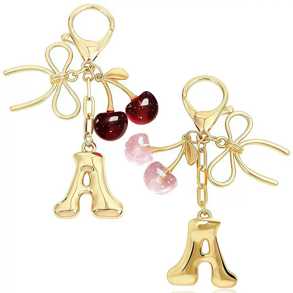 Amazon Cross-Border Bubble 26-Letter Keychain Bow Cherry Keychain Girl Bag Pendant Accessory