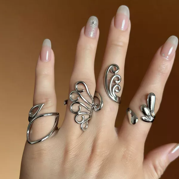 Hot-Selling Fashionable European and American Exaggerated Geometric Mirror Open Rings, Designer-Style Double Ring Cross-Border Jewelry