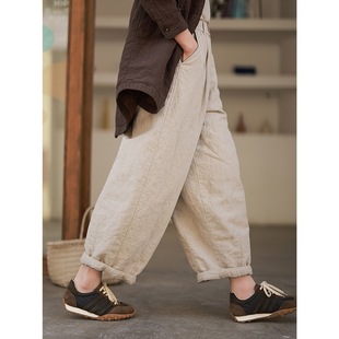 Linen Rain Dew Linen Literary Rhombus Quilted Thinsulate Thermal Insulation Cotton Slimming Look Cotton Pants [Cotton Cotton Pants]