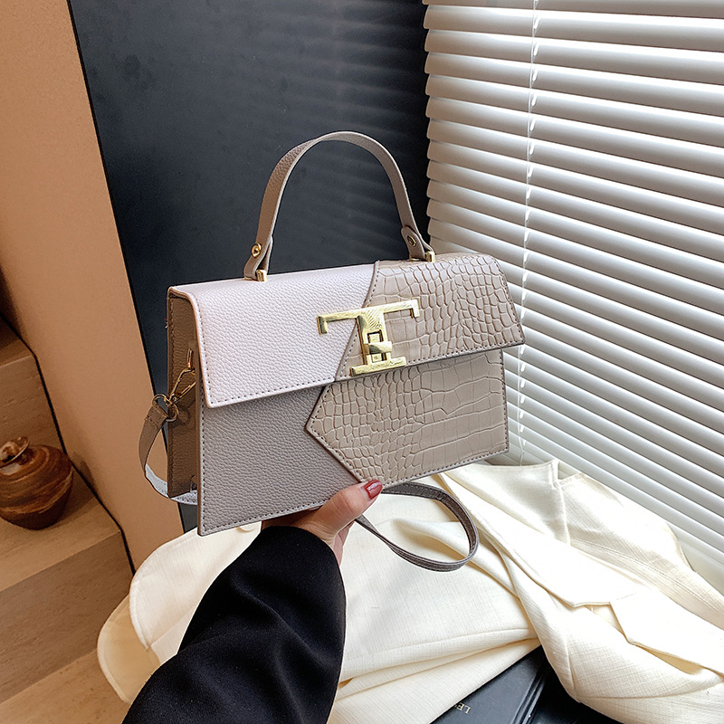 2024 nuevo bolso de mensajero bolso de costura de color de contraste de moda bolso de hombro de mujer estilo occidental patrón de cocodrilo pequeño cuadrado