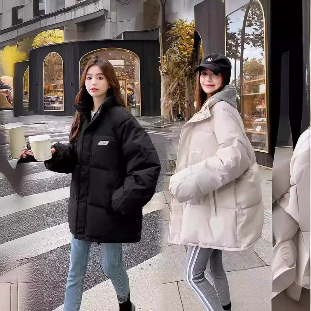 2024 новый зимний новый поддельный двухсторонний хлопчатобумажный костюм женский прилив мода утолщенный хлебный костюм студенческий корейский хлопчатобумажный костюм