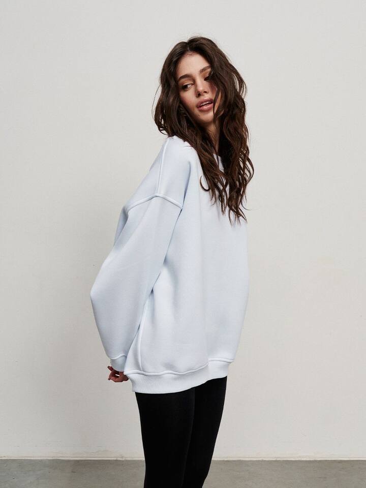 Áo sweatshirt nữ cổ tròn dáng rộng oversize tay dài chất liệu nỉ lông — Hoa màu xám, Màu cà phê, Màu trắng, Xanh navy chi tiết 47