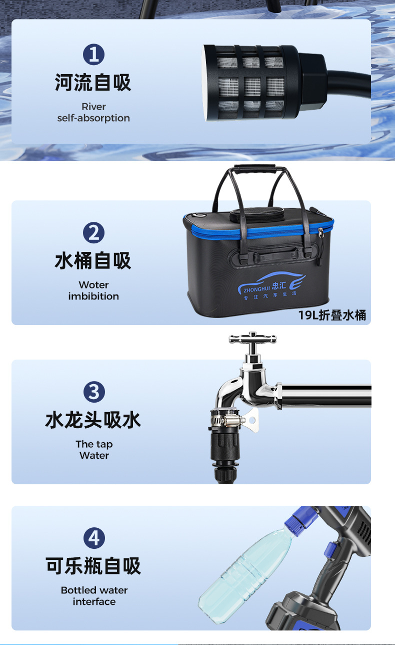 Carefully Selected Wireless Car Washing Machine, High-Pressure Car Washing Water Gun, Portable Car-Mounted and Household Six-In-One Electric Car Washing Tool