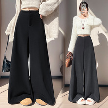 灰色加厚毛呢阔腿裤女冬季2025新款高腰垂感慵懒松弛感休闲拖地裤