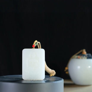 Jin Yu Tang Xinjiang (sitting lotus Guanyin] boutique Hetian jade suet white Guanyin pendant high density oily