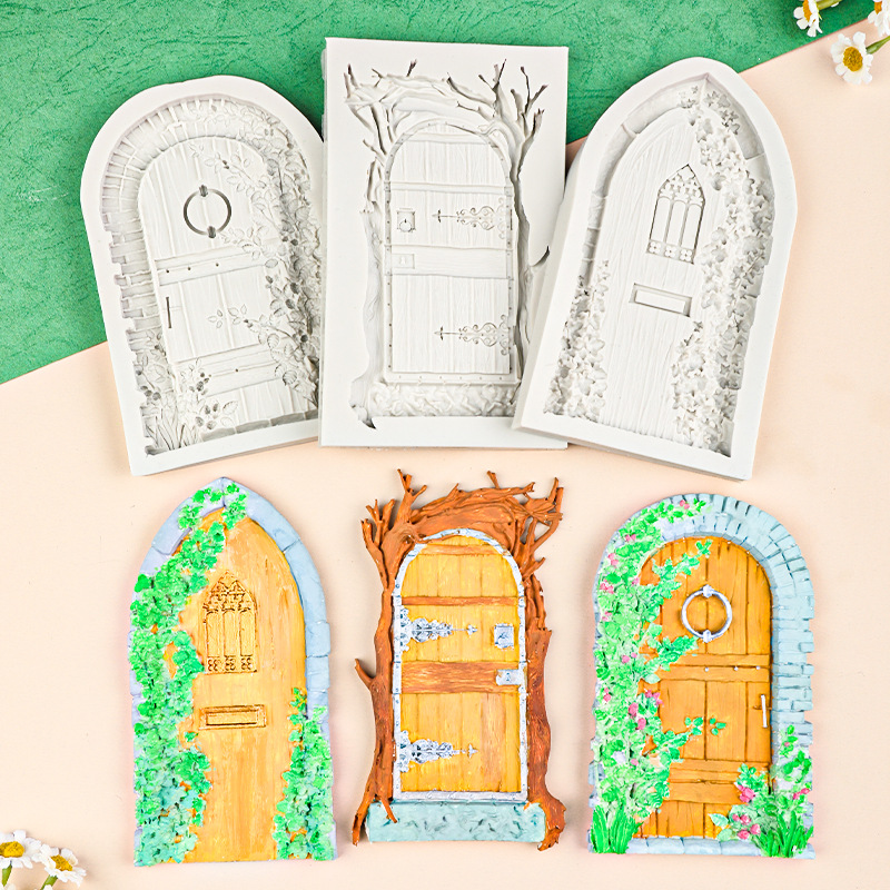 Retro exquisito molde de chocolate decorativo de puerta de flores molde de silicona decorativo de pastel de decoración de chocolate de fondant