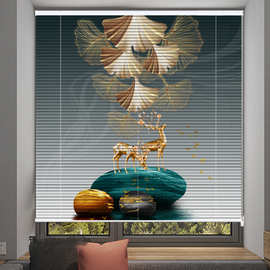 70YF印花百叶帘免打孔安装卷拉式印花遮光办公室客厅卧室防水卷帘