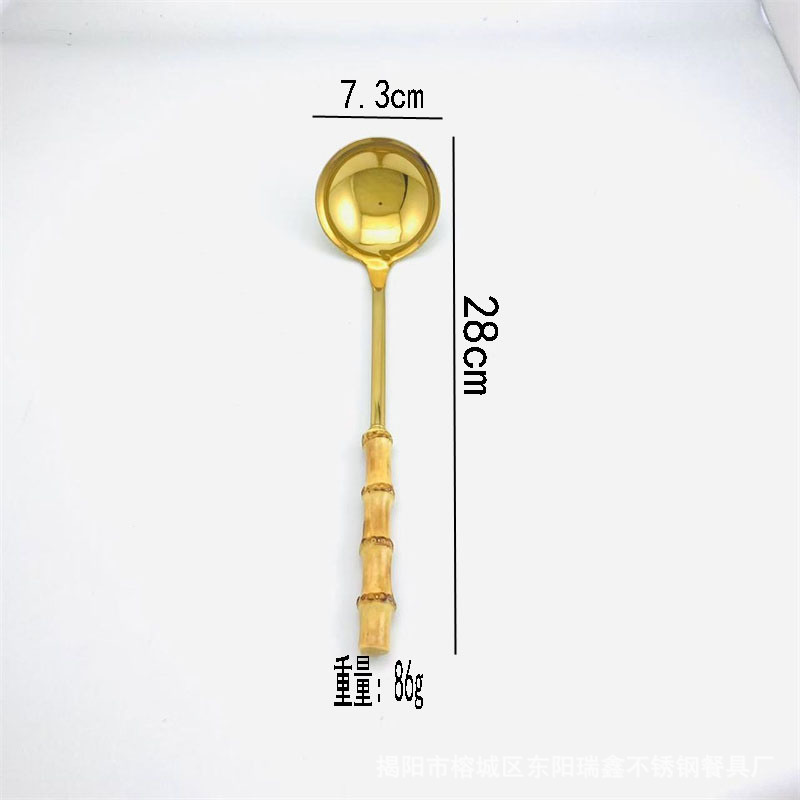 대나무 손잡이 스테인리스 스틸 골드 7,3cm 스푼