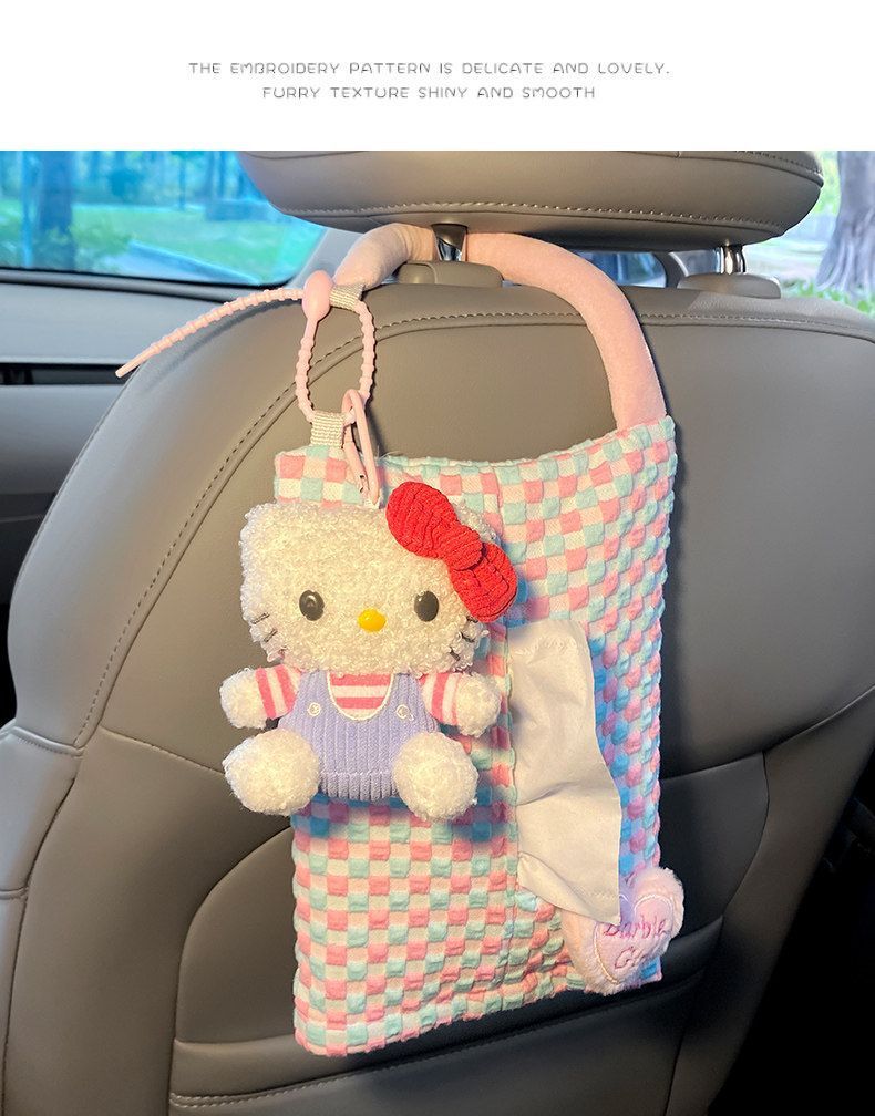 Creative car tissue box with a high-end feel, cute KT cat car tissue hanging bag, in-car tissue box hanging decoration for women