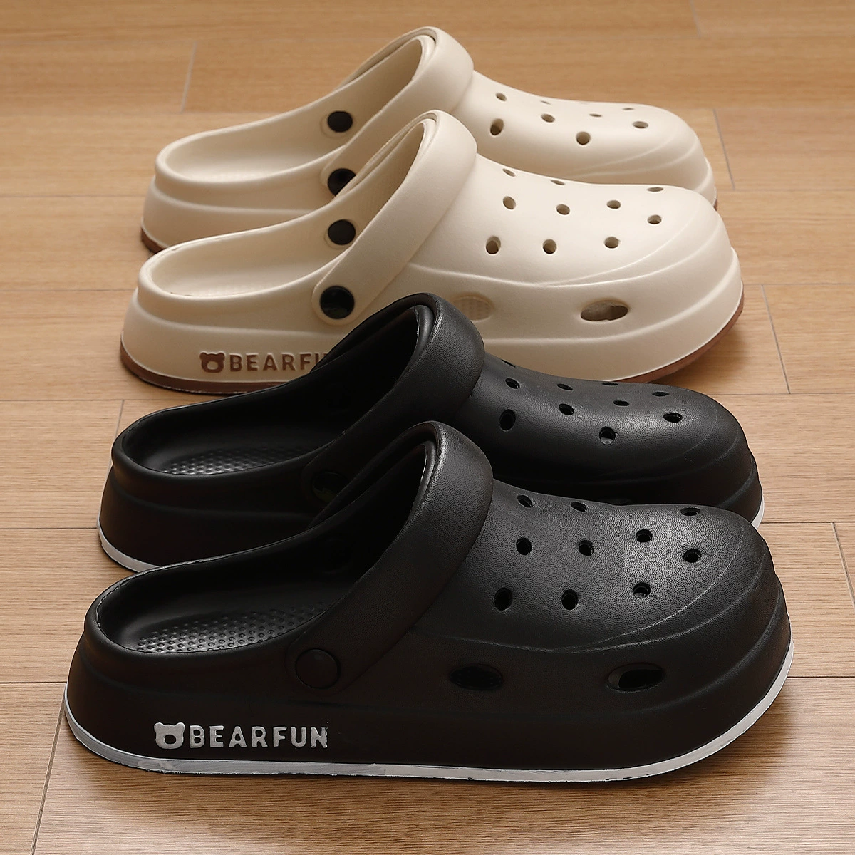 Женские croc обувь 2025 нового лета, толстая подошва, нескользящие пляжные слеперы, полупанцири полустандартные полузакрытые тапочки