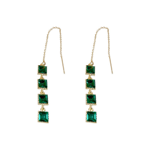 925 silver needle retro style geometric emerald earrings collection fashionable literary style temperament earrings ins style earrings for women