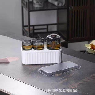 Small Glass Teapot for Tea-making Household Single Pot Anti-scalding Hand-held Pot Black Tea-making Tea-making Ware Travel Tea Set Quick-serving Cup Set