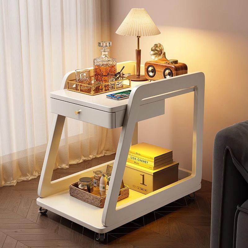 Mesa de té de madera maciza, sofá, carro, estante de almacenamiento con ruedas, mesa pequeña, mesa de trabajo, mesa de cabecera móvil