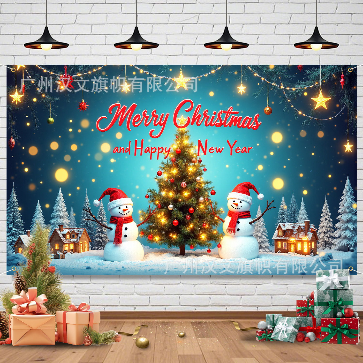 Cross-border new Santa Claus snowman background cloth banner home decoration holiday party atmosphere decoration supplies 3