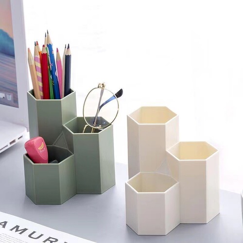 Nordic ins three-compartment oblique plug-in pen holder multi-functional desktop storage box creative fashion stationery storage box