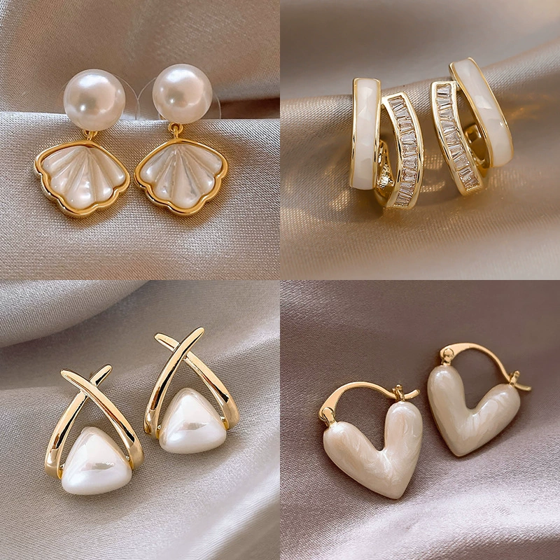 Серебряная игла, белый цирконий, модные милые серьги из жемчуга, цветок, французский стиль