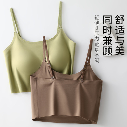 Seamless ice silk camisole women's inner wear with anti-exposure strap and chest pad all-in-one tube top and beautiful back underwear summer thin style