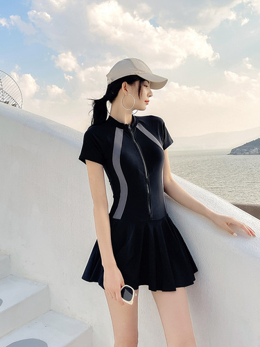 Women's Professional Conservative One-Piece Swimsuit  New Model Beach Ins Style Belly Covering Slimming Straight Leg Pants Hot Spring Suit
