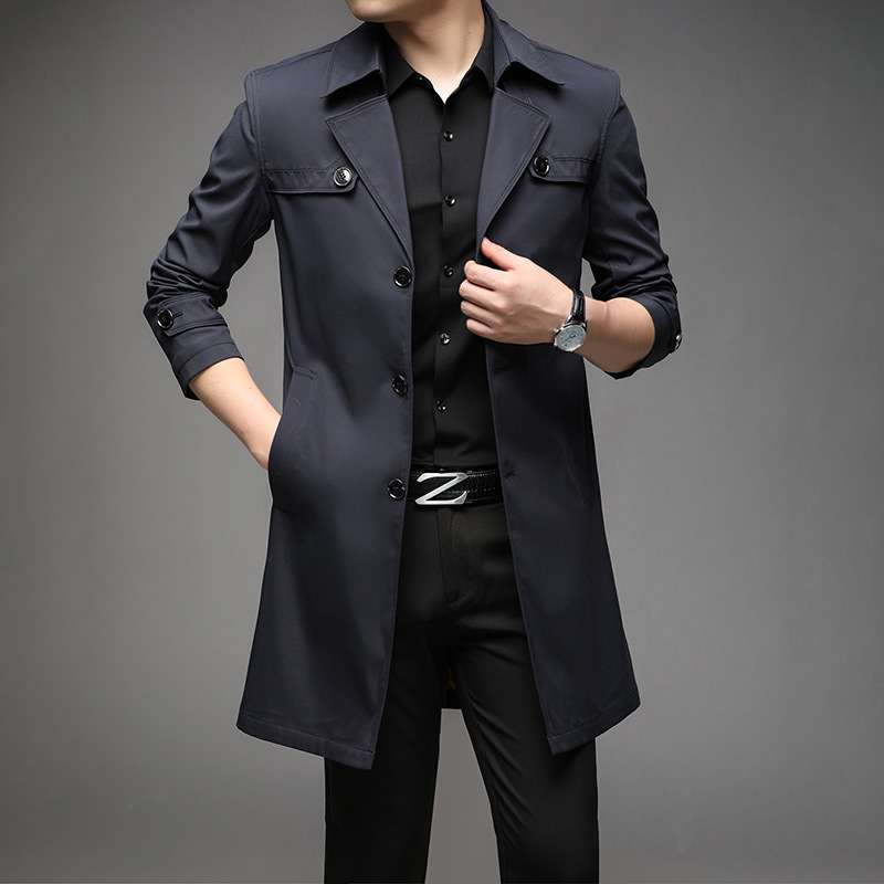 Gabardina de longitud media para hombre, estilo británico, con cuello de traje, chaqueta de negocios estilo coreano, chaqueta de moda para hombre, talla grande, para comercio transfronterizo.