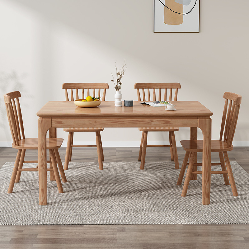 Mesa de comedor de madera maciza nórdica y combinación de silla moderna minimalista blanco cera rectangular Mesa pequeño apartamento comedor casa