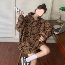 炸街网红加绒豹纹连帽卫衣2025新款女宽松慵懒风长袖外套洋气穿搭