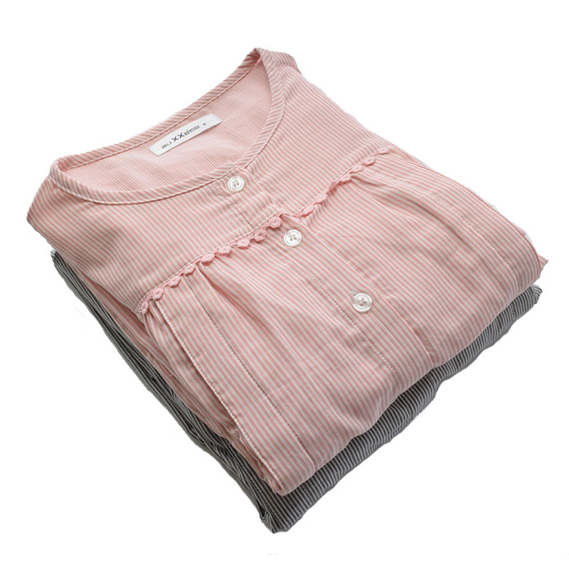妊婦綿綿糸中スカートズボン家庭授乳服縞パジャマ月子加肥は200斤春秋を大きくした