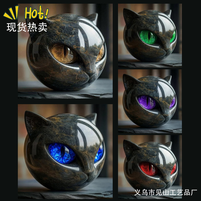 跨境新品万圣节Luxury Black Cat Figurine奢华黑猫雕像家居装饰|undefined