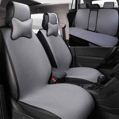 Four Seasons Pad, linen, designed for ventilation and to prevent overheating - gray-comfort-edition-with-2-neck-pillows-integrated-rear-seat-universal