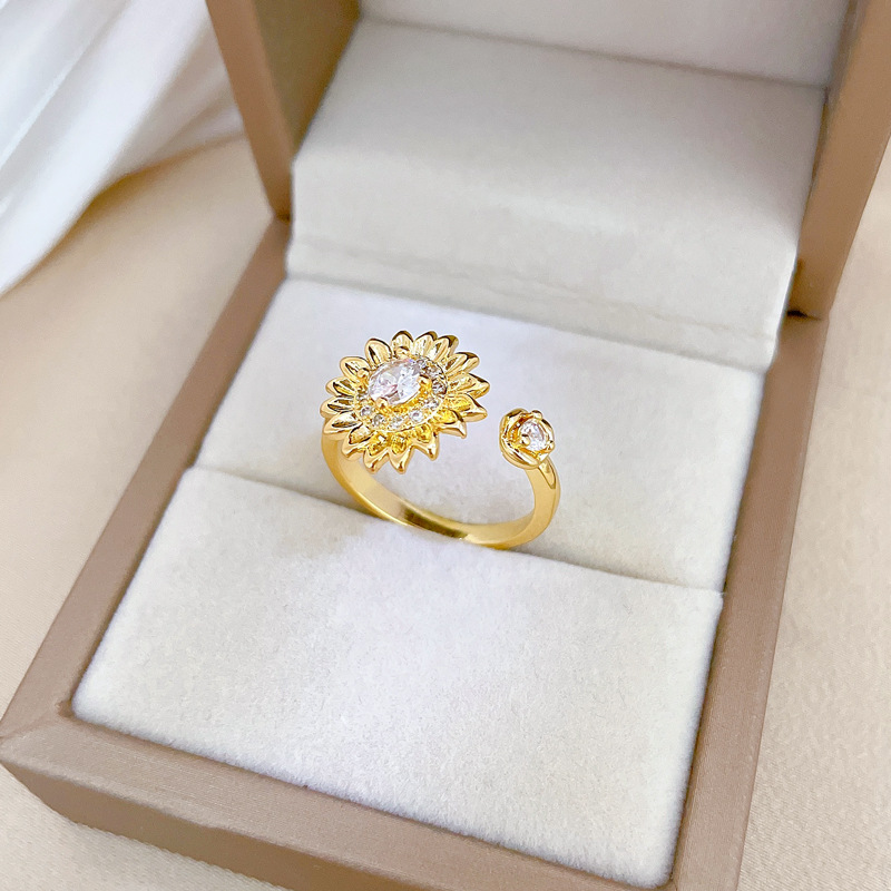 Adjustable Full Diamond Flower Ring Elegant Luxury Open Ring_voghion.com