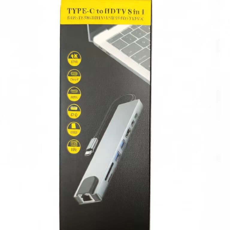 Cross-Border Type-C Network Card Eight-In-One Docking Station Usb-C to HDMI Cable 4K High-Definition Screen Projection Computer Converter