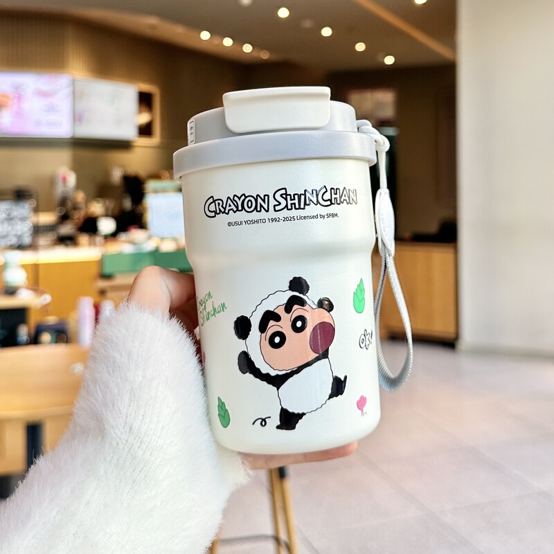 蜡笔小新保温杯水杯女生高颜值吸管杯子316不锈钢便携双饮咖啡杯|undefined