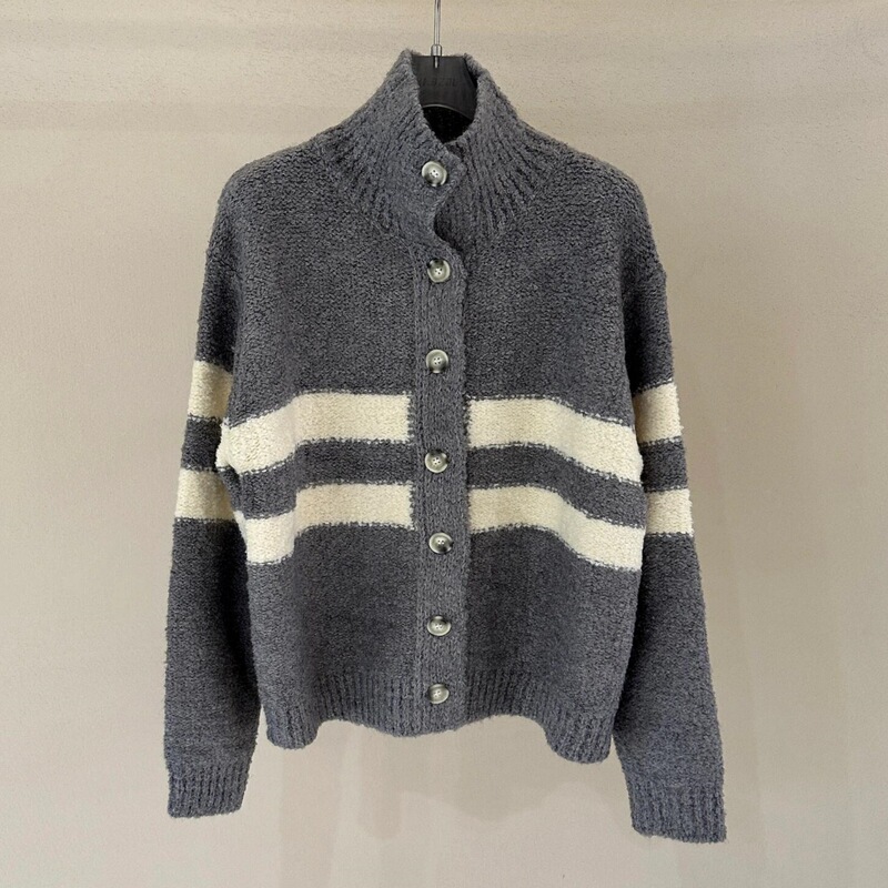 2025 Spring and Autumn New Loop Yarn Soft Waxy Color Contrast Striped Knitted Sweater Cardigan Women's Loose Thick All-match Sweater 2025 Spring and Autumn New Loop Yarn Soft Waxy Color Contrast Striped Knitted Sweater Cardigan Women's Loose Thick All-match Sweater