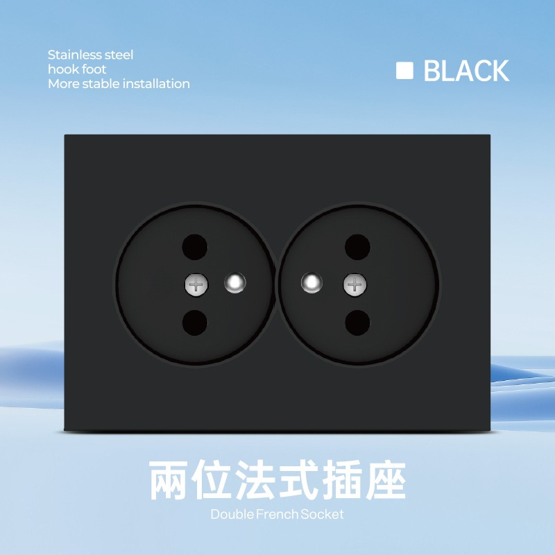 Interruptor de pared estándar europeo enchufe de pared negro alemán enchufe de agujero redondo CE interruptor Euro 16A 250V