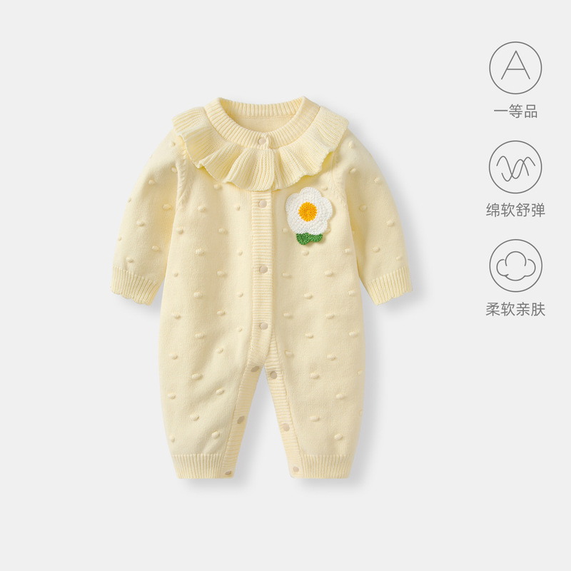 婴儿衣服连体衣秋装小月龄女宝宝满月百天针织毛线哈衣外出服爬服|undefined