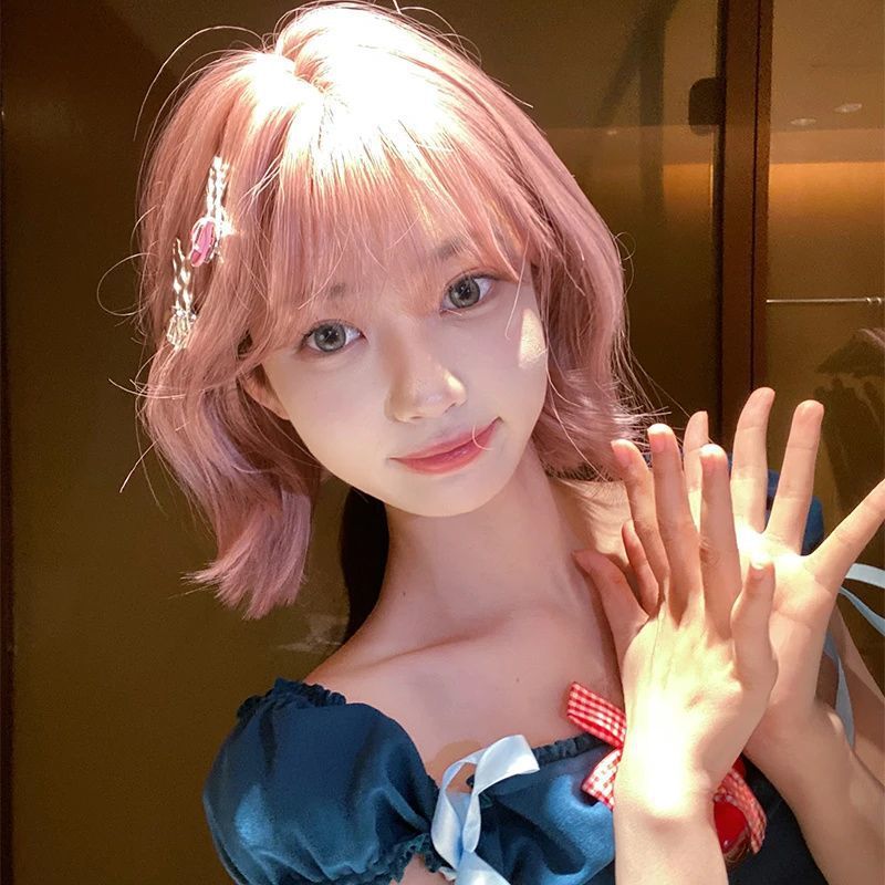 Yiduo Wig Short Hair Female Internet Celebrity Pink Bobo Head Short Hair Daily Natural Sweet Full Bangs Full Head Wig