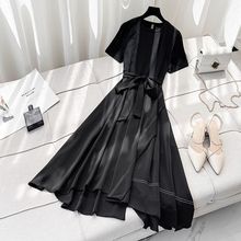 大码女装夏季新款冷淡风法式不规则连衣裙胖妹时髦遮肚显瘦长裙子