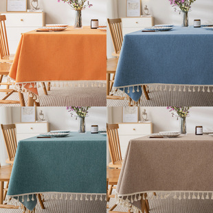 Imitation Cotton and Linen Tablecloth Waterproof and Oil-Proof No-Wash Accessible Luxury High-End Coffee Table Tablecloth Rectangular Pure Color Dining Table Cloth