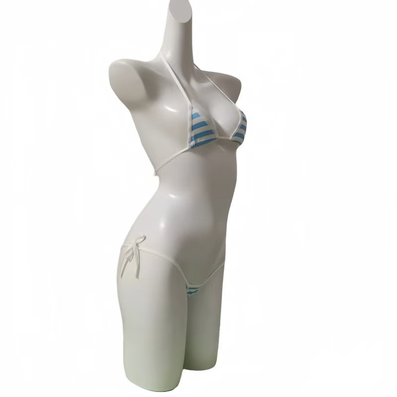 Three-Point Striped Lingerie Set with Split Bra and Panties in Pink — detail image 4