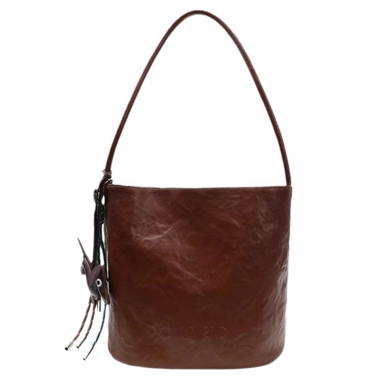 Nanfeng Chio2nd genuine cowhide illustrated tote for women, simple and relaxed feeling, oil wax leather shoulder bag_voghion.com